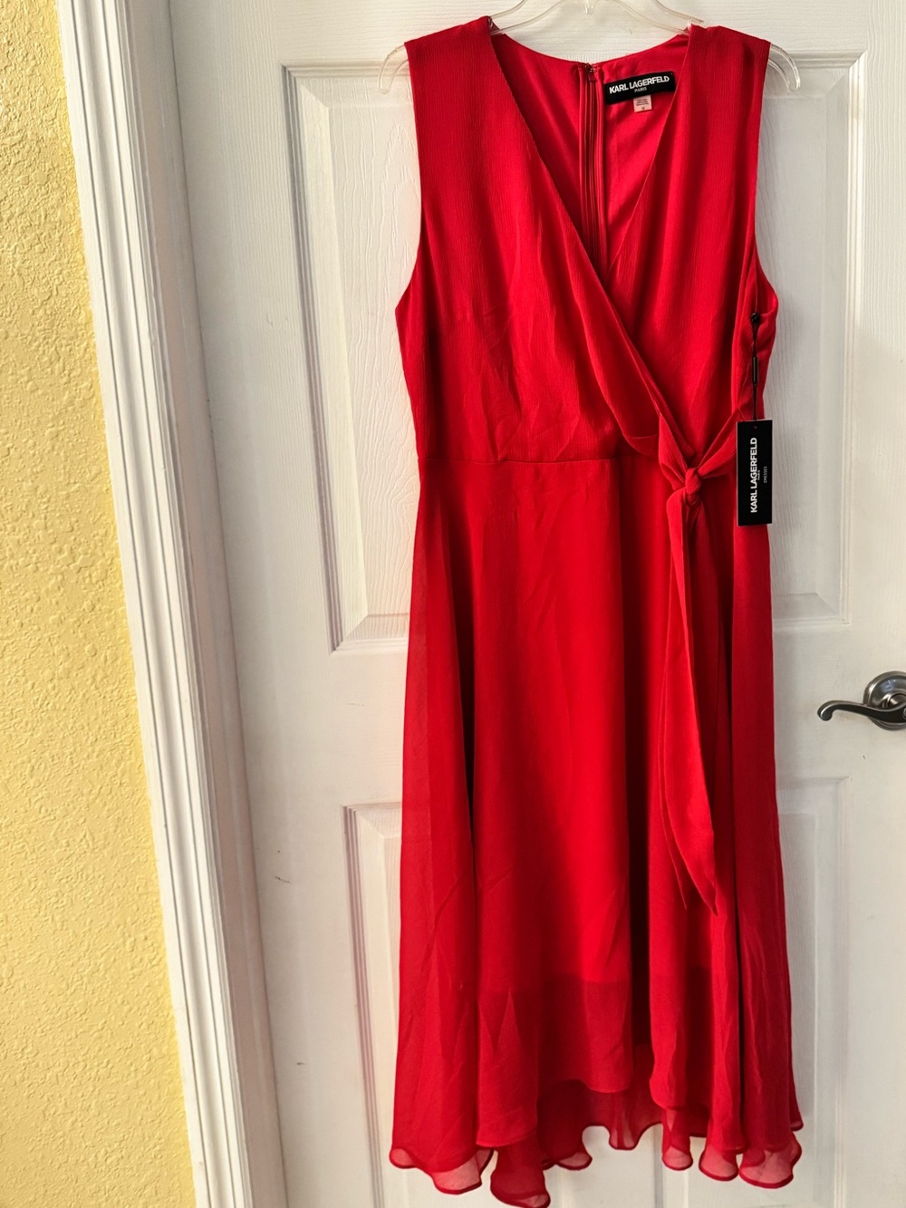 Karl Lagerfeld Vibrant Red Sleeveless Wrap High-Low Dress